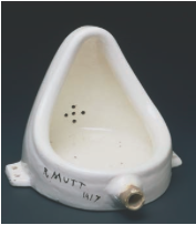 Fountain (second version). Marcel Duchamp. 1950 C.E. (original 1917). Readymade glazed sanitary china with black paint.