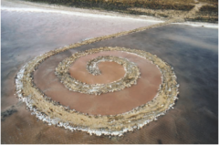 Spiral Jetty. Great Salt Lake, Utah, U.S. Robert Smithson. 1970 C.E. Earthwork: mud, precipitated salt crystals, rocks, and water coil.