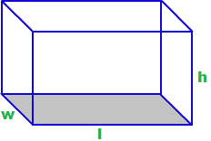 

V=(w)(h)(l)
(width)(height)(length)
