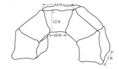 The arch has 5 nearly congruent stones, each of which is in the shape of a right prism with trapezoid bases. Based on the approximate measurements provided, which of the following best approximates the volume of the entire arch? (The area of a tra...