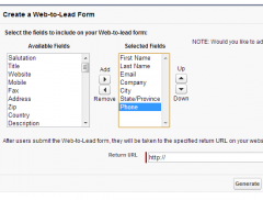 Navigate to Setup –> Customize –> Leads –> Web-to-Lead.  Click “Create Web-to-Lead Form”.


 


Select the appropriate fields, return URL [where the user is redirected after filling the form], and click “Generate”