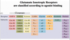 Have only 3 membrane spanning domains, and consist of 2 types of subunits forming a 4-5 subunit structure.

There are 3 types of glutamate receipts: AMPA, NMDA, and Kainate