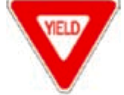 Three-sided red YIELD sign
