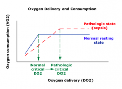 - Decreased O2 delivery
- Increased O2 consumption or demand (elevated in critically ill patients - respiratory distress, sepsis, septic shock, fever)