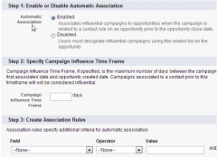To configure automatic campaign influence, navigate to Setup –> Customize –> Campaigns –> Campaign Influence: