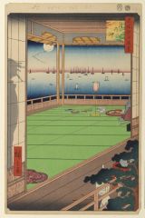 Artist: Hiroshige 
Title:One Hundred Views of Famous Places in Edo: The Moon-viewing Veranda 
Date: 1857
Medium: Woodblock print