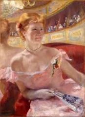 Artist: Cassatt 
Title: Women with a Pearl Necklace in a Loge 
Date: 1879 
Medium: Oil on Canvas