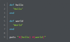 To do anything with the methods, we first have to define them. We've chosen to define our methods as hello and world. We've written both methods to only do one thing: return a string. This makes it easy for us to print the desired strings simply b...