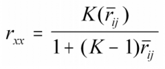 K = # of test items
rij = average inter-correlation among test items