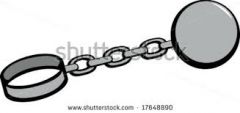 Definition: 
a ring or other fastening; a hobble or fetter for a horse; the u-shaped bar of a padlock; to fasten with a shackle; to restrain in action 
Synonyms: handcuff, irons
Antonyms: flexible, loose