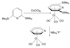 If we put bulky substituents on the ring (e.g. SiMe3 groups) they can act as a steric block to the N lone pair. If heated with Cr(CO)6 will give us an η6 coordination. The silyl groups can then be removed with fluoride ions. 