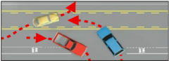 -Signal, look over your shoulder, and drive completely inside the lane 
-Make sure the lane is clear and turn only when safe 
--Look for vehicles coming toward you