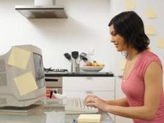

 working at home while linked by technology to one or more company offices