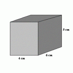 Using the formula V= l x w x h, where l=length, w=width and h=height, find the area of the rectangular prism.