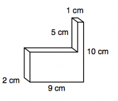 Find the volume of this entire figure by adding together the volumes of two smaller figures.