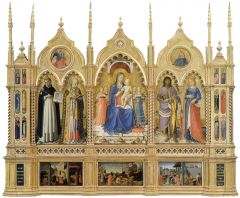 The painted or sculpted lower portion of an alterpiece that relates to the subjects of the upper portion.