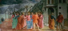 In drawing or painting, te treatment and use of light and dark, especially by gradations of light that produce the effect of mottling.


i.e.) The Tribute Money by Masaccio
