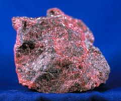 Class: Sulphides
System: Hexagonal
Hardness: 2-2.5
Specific gravity: 8.10
Luster: adamantine
Color: red
Cleavage: perfect