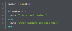

In the code below, number is randomly assigned a number between 0 and 9. Then, an if statement is used to print "5 is a cool number!" or "Other numbers are cool too!" based on the value of number.



  Currently, "5 is a cool num...