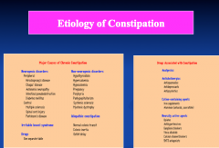 Look over for exam. 
 
Think about whether constipation is primary or secondary.