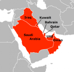Iran
Iraq
Kuwait
Saudi Arabia
 
Also: Qatar, Bahrain, United Arab Emirates