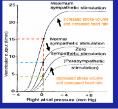 Sympathetic activity at rest is always greater than zero --> the cardiac curve can move up or down with change in activity 
Parasympathetic activity changes the cardiac curve opposite to sympathetic activity via effect on heart rate.
