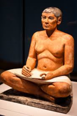 #15
Seated Scribe
- Saqqara, Egypt
- Old Kingdom, Fourth Dynasty
- 2,620- 2,500 BCE
 
Content:
- carved stone statue
- Egyptian scribe
- in a seated position
- writing on a scroll
- sitting on a stone platform
 
Style:
- painted sculpture makes it...