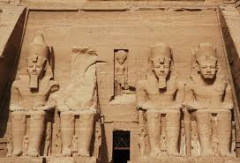 Temple of Ramses II, Abu Simbel
- Abu Simbel, Egypt
- New Kingdom
- 1,225 BCE
 
Content:
- rock-cut temple
- four seated statues of Ramses II
- massive columns on the inside are also statues of Ramses II (32 ft tall)
- paintings on the walls and t...