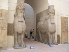 #25
Lamassu from the citadel of Sargon II, DurSharrukin Neo-Assyrian
- Modern Khorsabad, Iraq
- Neo-Assyrian
- 720-705 BCE
 
Content:
- mythological creatures with the body of a bull, face of a man, and wings
- limestone carvings
- over 13 ft tall...