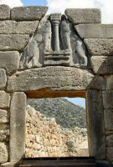 The Lion Gate
- islands of the Mediterranean, Greece
- Proto Greek/ Mycenaean
- 1,400 BCE
 
Content:
- post and lintel gate
- early arch
- sculptures of two lions without heads on either side of a column
 
Style:
- "corralled" arch
- away from the...