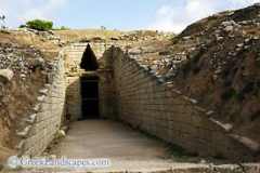 Tholos Tombs "Treasure of Atreus"
- Proto Greek/ Mycenaean
- 1,250 BCE
 
Content:
- earth covered tombs
- large domes underground
- stone blocks
 
Style:
- introduction of full domes in ancient Mediterranean
- corralled  arch
- used corralled arch...