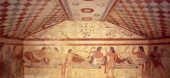 #32
Tomb of the Triclinium
- Tarquinia, Italy
- Etruscan
- 480 - 470 BCE
 
Content:
- subterraneal
- multi-chambered
- family tomb
- cut from a limestone called tufa
- paintings depicting feasting couples
 
Style:
- tombs arranged in complexes and...
