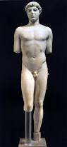 Kritios Boy
- Classical Greek
- 480 BCE
 
Content:
- marble statue
- young man
- 2 ft 10in tall
 
Style:
- first accurate artist representation
- introduction of the S curve that eventually leads to controposto
- realistic representation of how a ...
