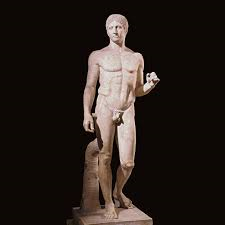 #34
Doryphoros (Spear Bearer)
- "Man of Opposites"
- Classical Greek
- Artist: Polykleitos
- Original: 450 - 440 BCE
 
Content:
- embodies classical Greek style
- naturalism
- close to realism
- contraposto posture
- relaxed, twisted stance
- arms...