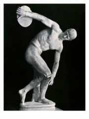 Diskobolos (Discus Thrower)
- Myron, Athens, Greece
- Classical Greek
- 450 BCE
 
Content:
- sculpted representation of an athlete
- Greek discus thrower
- marble
 
Style:
- dynamic and twisted figure
- close to life-size
- sculpted support for th...
