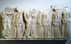 #35
Plaque of the Ergastines
- Acropolis, Athens, Greece
- 447-424 BCE
 
Content:
- section of the frieze that decorated the parthenon
- group of people in a panaphanaic festival parade
- yearly event on an Athenian holiday
 
Style:
- advanced pro...