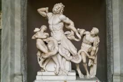 Laocoon (and his sons)
- Hellenistic Greek
- 100 BCE
 
Content:
- depiction the myth of Laocoon and his sons being killed by sea serpents sent by Poseidon (god of the sea)
- intense facial expressions
- Laocoon depicted on a much larger scale than...