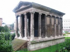 Temple of "Fortuna Virilius"
- Republican Rome
- 100 BCE
 
Content:
- marble temple
- early Roman
- honoring a river god
 
Style:
- influenced by Etruscan and Greek culture
- marble instead of wood and clay
- elevated off the ground
- closed side ...