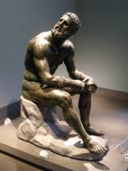 #41
Seated Boxer
- Hellenistic Greek
- 100 BCE
 
Content:
- bronze statue
- man sitting after a boxing match
- Roman
- boxer for the entertainment of Romans
 
Style:
- Hellenistic
- accurate portrayal of the human form
- conveys emotion
- shows kn...