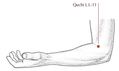 At the elbow, midway between Lu-5 and the lateral epicondyle of the humerus, at the lateral end of the tranverse cubital crease.