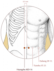 On the abdomen, 0.5 cun lateral to the center of the umbilicus.