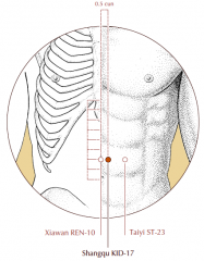 On the upper abdomen, 2 cun above the umbilicus, 0.5 cun lateral to the midline.
