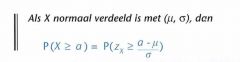 de overschrijdingskans van een bepaalde waarde a bij een gewone norma­le verdeling gelijk is aan de overschrijdingskans van de z-score van die waarde  a bij  de standaardnormale verdeling.