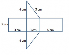 SA= 2(Ax) + (Aw) + (Ay) + (Az) 
SA= 2(1/2bh) + (bh) +(bh) + (bh) 
SA = 2(1/2*3 cm*4 cm)+(3 cm*4 cm)+(3 cm*3 cm)+(3 cm*5 cm) 
SA = 2(6 cm²) + 12 cm² + 9 cm² + 15cm² 
SA= 12 cm² +12 cm² + 9 cm² + 15 cm² 
SA= 48 cm²
