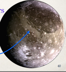 Ganymede largest moon in solar system
Dark regions oldest, most craters

	
		
		
	
	
		
			
				
					
						Light regions youngest, least craters
Evidence of tectonic movement

					
				
			
		
	
                   ...