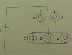 Are the bulbs C, D, and E connected in series, parallel or neither? 