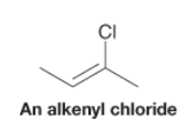 - Compound with a halogen atom bonded to an alkene carbon