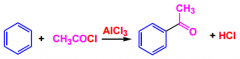 Friedel crafts acylation of an aromatic ring.

Benzene ring+ acyl chloride -> (AlCl3) ketone on benzene ring + HCl.