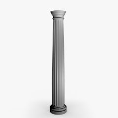 The column shaft can be fluted or smooth-surfaced and has no base. Consists of an undecorated echinus and abacus. Plain architrave, a frieze with metopes and triglyphs, and a simple cornice. 