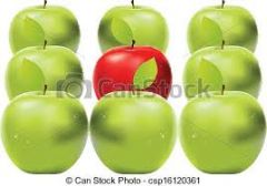 The red apple is among the green apples